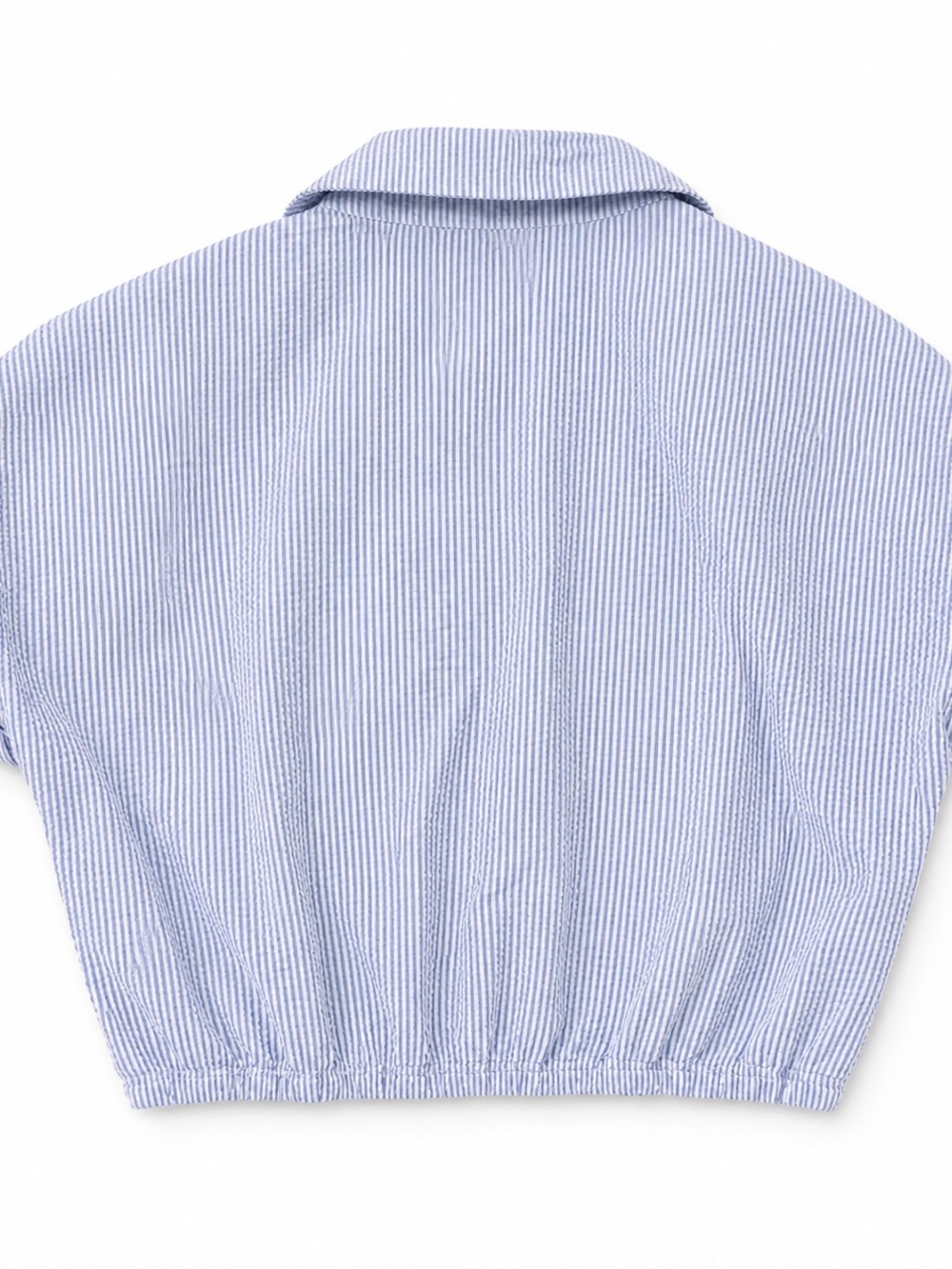 Coastal Granddaughter Blue White Seersucker Stripe Tie Front Crop Top Medium - Picture 3 of 8